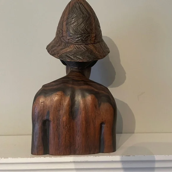 VTG 7” Wood Sculpture Fisherman Old Man Bust